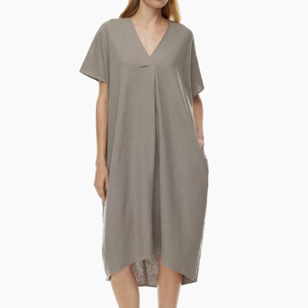 Aritzia The Group Babaton Charette Linen Tunic Midi‎ Dress Size S Gray Pockets